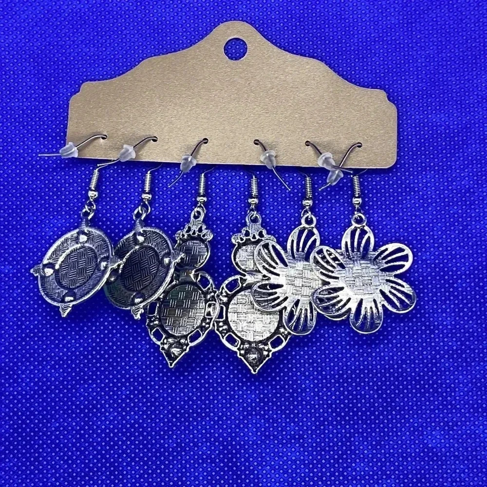 New‎ earrings 3 pair silver tone antique finish faux turquoise boho earrings - Picture 4 of 5